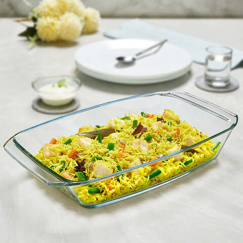 Borosil Microwavable Deep Rectangular Dish Microwave Oven And Dishwasher Proof White 3Liters