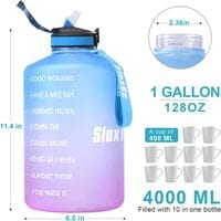 Sluxke Gallon Drinking Bottles With Straw, 128Oz Water Jug With Time Marker Bpa Free Leak Proof Sports Huge Water Bottle