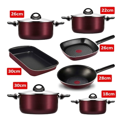 Tefal Tempo Flame Round Oven Tray Set 26, 30 cm Red Coated In France Non  Stick