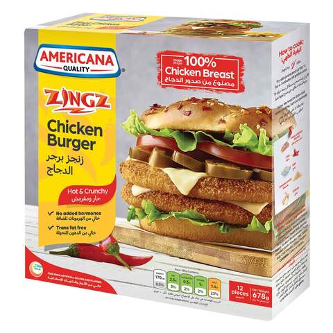 Americana Zingz Chicken Burger- Breaded Hot &amp; Crunchy 678g (12 pcs)
