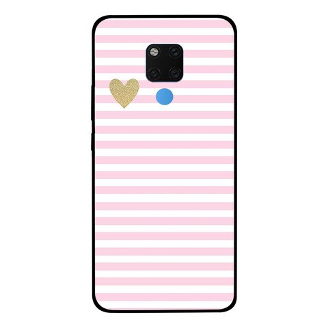 Theodor Protective Case For Huawei Mate 20 Pink &amp; White Lines &amp; Golden Heart Silicone Cover