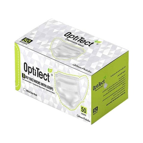 OptiTect Disposable 3 Ply Face Mask White 50