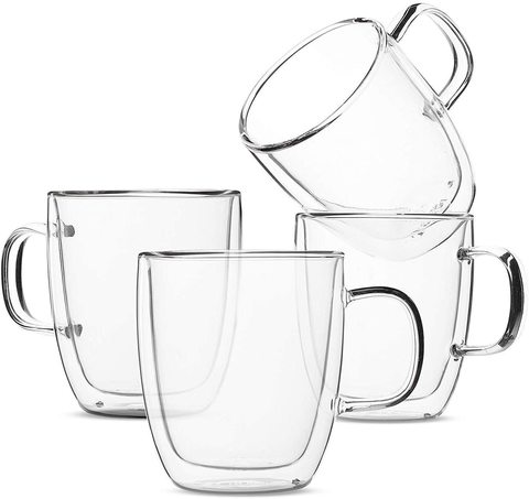 Lushh Set of 4Pcs Double Wall Cofee/ Tea  Mugs with handle  350 ML