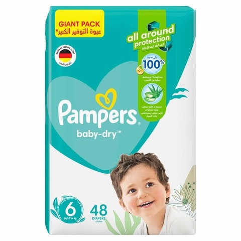 Buy Pampers Baby-Dry Diapers with Aloe Vera Lotion,  Size 6, 13+ Kg, 48 Diapers in Saudi Arabia