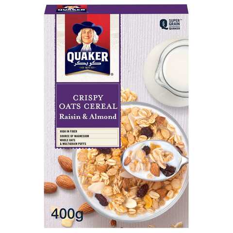 Buy Quaker Crispy Oats Cereal Raisin Almond 400g in UAE