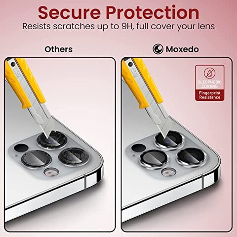 Moxedo Camera Lens Protector, 9H Tempered Glass, Aluminum Alloy Individual Ring Camera Cover Screen Protector Compatible for iPhone 12 Pro 6.7 inch (SILVER)