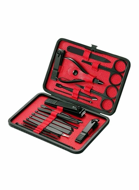 Manicure Set, Pedicure Kit 18 in 1 Nail cutter Stainless Steel Professional Grooming Kit Fingernails Scissors Toenails clippers Nail Tools with Black Leather Travel Case