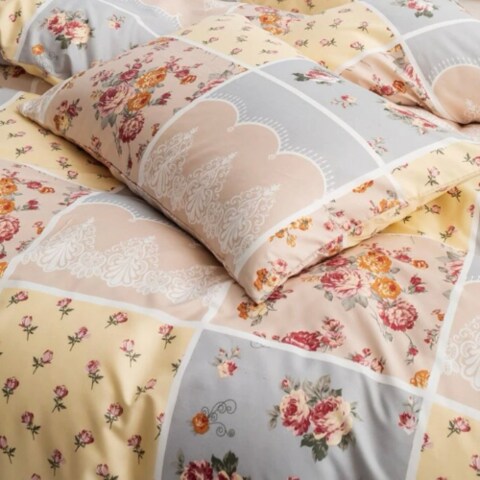 LUNA HOME Queen/Double size 6 pieces Bedding Set without filler, Cream Color Flower Design