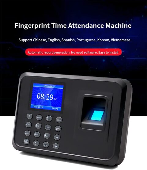 Employee Biometric Attendance Machine With LCD Screen Black (Fingerprint recognition)