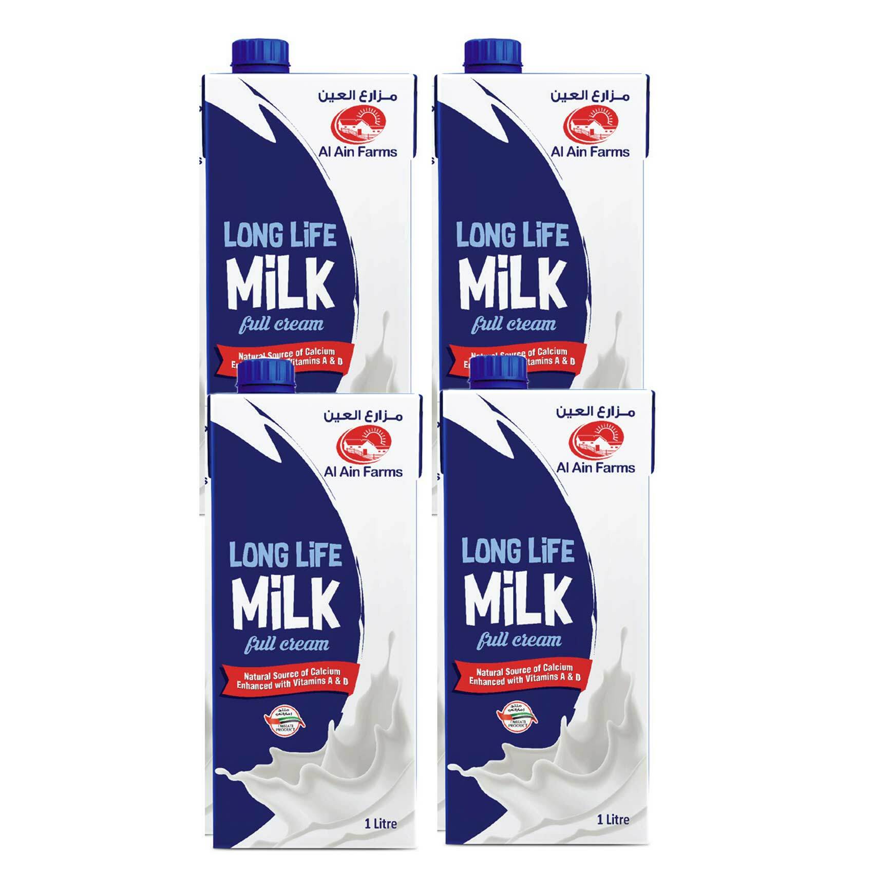 Buy Al Ain Long Life Full Cream Milk 1L x Pack of 4 Online Shop Fresh