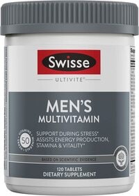 Swisse Ultivite Daily Multivitamin For Men, 50 Vitamins, Antioxidants And Minerals + Adaptogens, Energy, Stress &amp; Immune Support, Mens Multivitamins Supplement, 120 Tablets