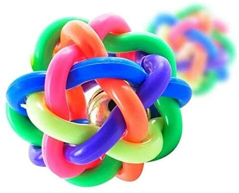 Buy Generic Twist Rainbow Rubber Ball Dog Chew Toy Pet Colourful Weaving Bell Ball in UAE