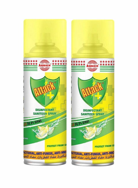 Asmaco 2-Piece Attack Plus Disinfectant Lemon Sanitizer Spray Yellow/White 400g