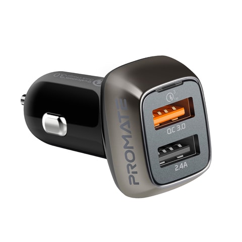 Promate Qualcomm Car Charger, Fast Charging 30W 2.4A Cigarette Lighter Power Outlet with Quick Charge 3.0 USB Port and Over-Charging Protection for iPhone, Samsung, Huawei, OnePlus, iPad, GPS, Scud-30