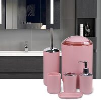 Bathroom Accessories Set,6-Piece Bathroom Gift Set,Toothbrush Holder,Toothbrush Cup,Soap Dispenser,Soap Dish,Toilet Brush Holder,Trash Can,Tumbler Bathroom Accessory Set Complete,Pink