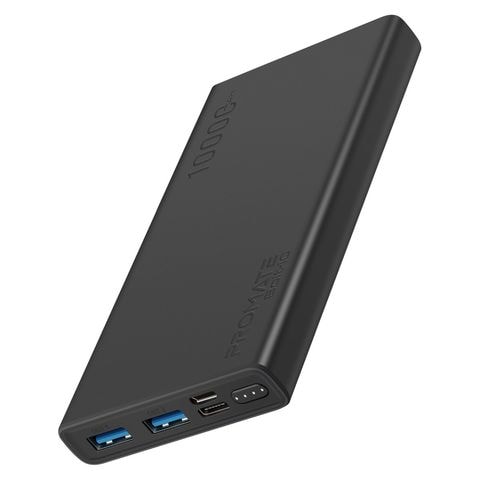 Promate - Bolt 10 10000mAh Portable Fast Charging 2.0A Dual USB Premium Battery Power Bank with Input USB Type-C Port Black
