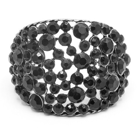 TANOS - Fashion Silver Plated Bangle Big Like Antique W/ Round Black Faceted Stone