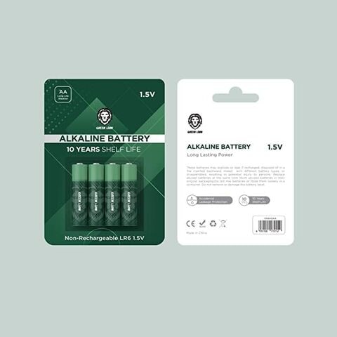 Green Lion Alkaline Battery, 10 Years Shelf Life, Non-Rechargeable, 1.5V Long Lasting Power (AA) 4 Pcs/Pack