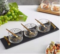 Atraux Glass Bowls With Forks And Wooden Tray Set, Divided Dried Fruit Container