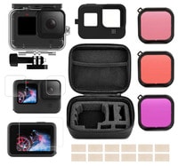 O Ozone 21 In 1 Kit Compatible For Gopro Hero 9 Action Camera Accessories With Carry Case, Silicone Cover, Tempered Glass Protector, Lens Filters, Anti-Fog, Black