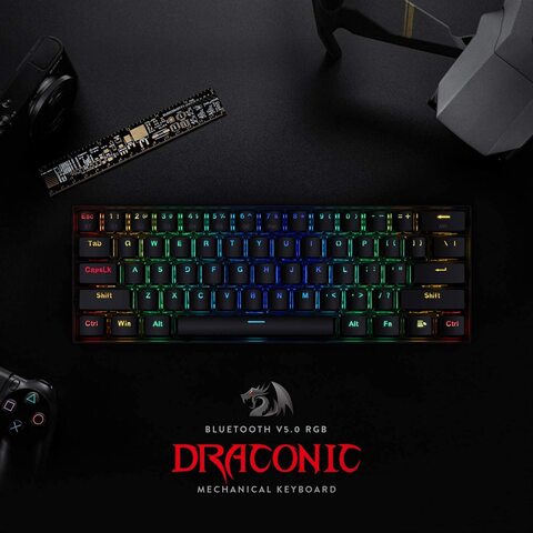 Redragon K530 Draconic 60% Compact RGB Wireless Mechanical Keyboard, 61 Keys TKL Designed 5.0 Bluetooth Gaming Keyboard With Brown Switches And 16.8 Million RGB Lighting For PC, Laptop, Cell Phone