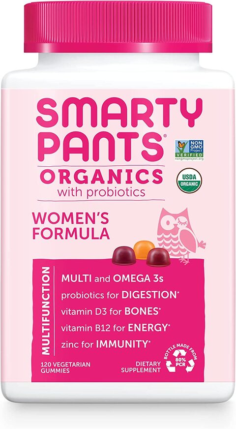 Smartypants Organic Womens Multivitamin, Daily Gummy Vitamins: Biotin, Probiotics, Vitamin C, D3, B12, Omega 3, &amp; Zinc For Immune Support, Energy, &amp; Hair Skin &amp; Nails, 120 Gummies, 30 Day Supply