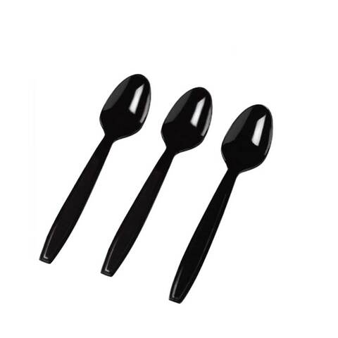 Disposable Plastic Spoon Black Heavy Duty Cutlery 50 Pieces