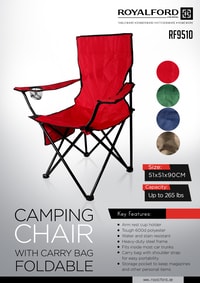 Royalford RF9510 Camping Chair With Carrying Bag Foldable (51x51x90cm)- Compact Folding Camping Chair, Heavy Duty Frame, Cup Holder, Storage Pocket, Shoulder Travel Bag, With 265 lbs Capacity