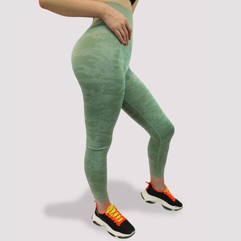 Green Seamless Camo Gym Legging, Activewear