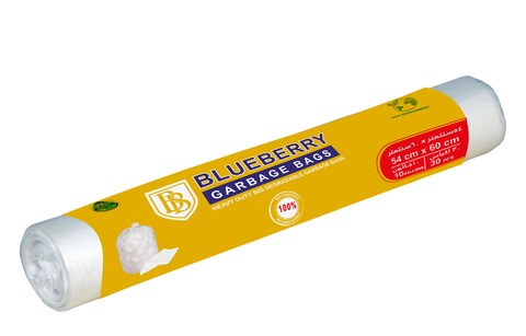 اشتري BLUEBERRY -1-Roll Heavy Duty White Trash Bag-Oxo-Biodegradable-10 Gallon-54x60cm-30 pieces Each Roll-WHITE GARBAGE BAG في الامارات