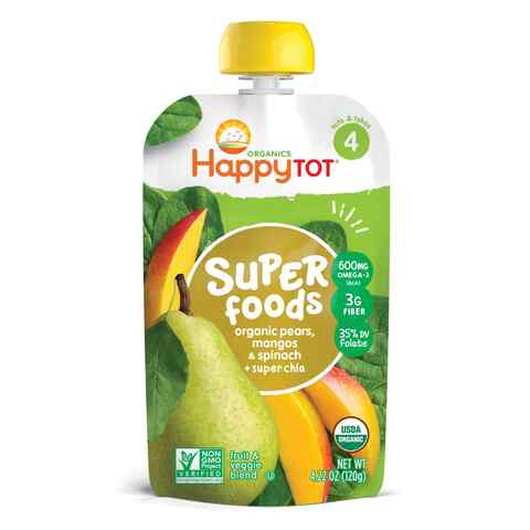 Organics Happy Tot Superfoods Pears Organic Pears, Mangos And Spinach With Super Chia 120g