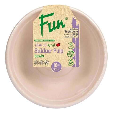Fun Green Track Sukkar Pulp Bowls White 946ml 10 PCS