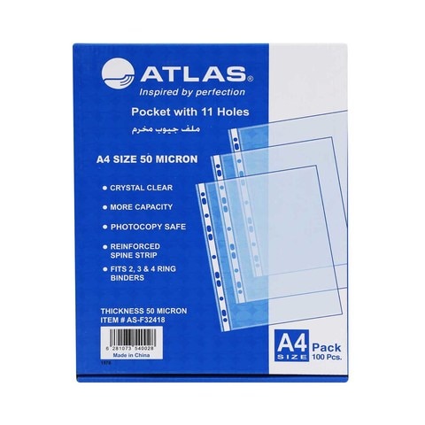 Atlas Pocket File With Holes A4 Size 100pcs