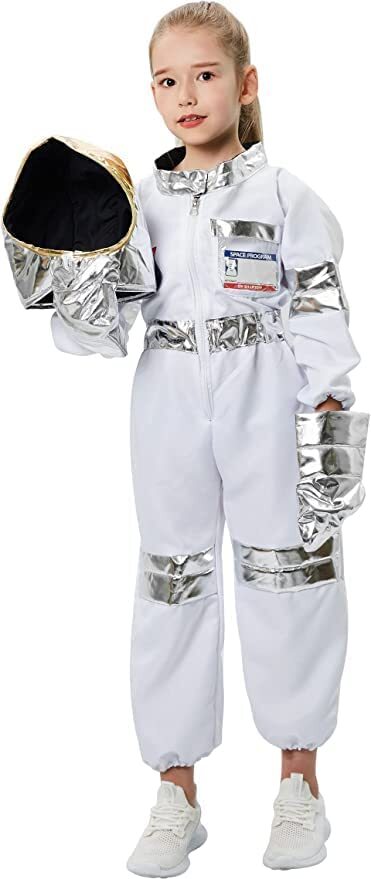 Buy Astronaut Costume for Kids Space Pilot Jumpsuit with Helmet Pretend ...