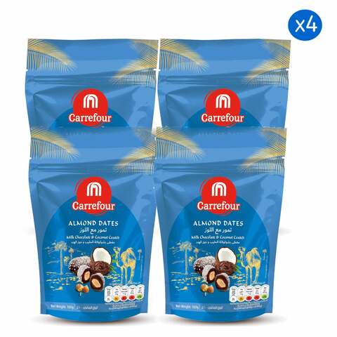 Carrefour Milk Chocolate And Coconut Coated Almond Dates 100g Pack of 4