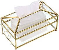 Decorative Glass Tissue Box, Stylish Glass Napkin Storage Box Pumping Paper Dispenser Facial Tissue Holder for Dresser Bathroom Bedroom Home Office Car Restaurant - Ideal Gift (Clear)