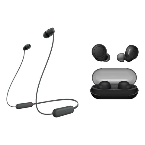Buy Sony WI-C100 Black - UAE WF-C500 Wireless with Online Bluetooth & In-Ear Truly Earbuds In-Ear Shop Bluetooth Carrefour Case and Smartphones, Wearables Charging on Headphones Tablets