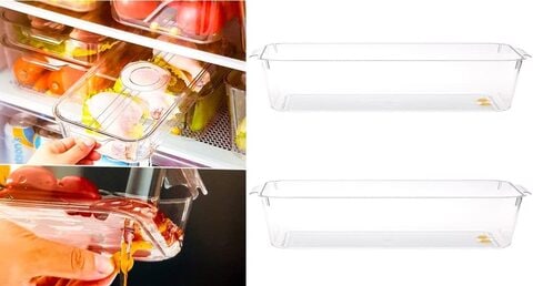Small Clear Plastic Stackable Refrigerator Bins, Food Storage Containers Box with Lid, handles &amp; bottom stoppers, Organizers for Kitchen Fridge, Pantry &amp; Bathroom (2 Pcs)
