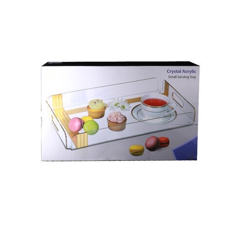 AlHoora 43x26xH5cm Acrylic Serving Tray With Handle with gold Design