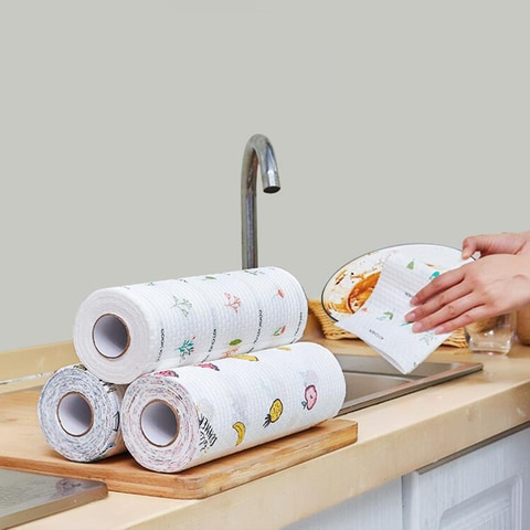 Decdeal - 50Pcs/Roll Disposable Dish Cloth Home Cleaning Towels Kitchen Dish Cleaning Cloths Wiping Pad Absorbent Dry Quickly Dishcloth Bathroom Windows Flooring Wash Rags