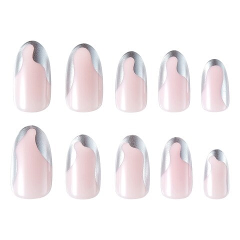 Lottie London Kimkim Stay Press&#39;d Press-On False Nails With Glue Chrome Tips Pack of 30