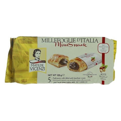 Buy Matilde Vicenzi Mini Snacks Puff Pastry Rolls Filled With Hazelnut Cream 125g in UAE