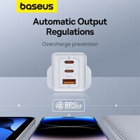 Baseus 65W USB C Charger 3-Port Foldable GaN5 Pro Laptop Charger Type C Fast Wall Charger Plug Compatible With MacBook Pro/Air HP/Dell/Lenovo iPad Pro/Air iPhone 15 Pro Max Galaxy S23 Steam Deck White