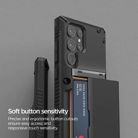 VRS Design Damda Glide Pro designed for Samsung Galaxy S22 ULTRA case cover (2022) wallet [Semi Automatic] slider Credit card holder Slot [3-4 cards] - Black