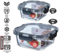 Atraux Pack Of 4 Airtight Borosilicate Glass Food Storage Containers, Meal Prep Square Lunchboxes With Lids