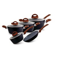 Royalford RF8904 9Pcs Aluminium Casserole Cookware Set With Glass Lids - Induction safe Pots &amp; Pans With Non-Stick Marble Coating - Stock Pots With Tempered Glass Lid &amp; Strong Wooden Handles