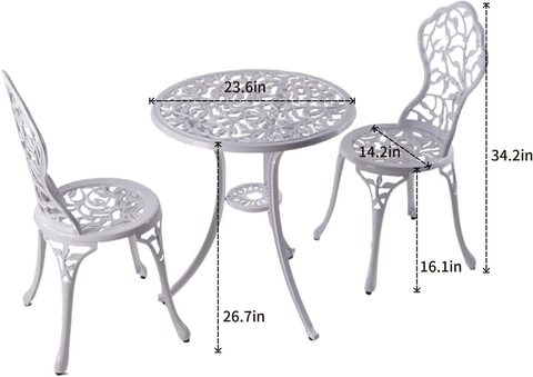 Yulan Outdoor Patio Bistro Set with Leaf Design - 3 Piece Outdoor Rust-Resistant Cast Aluminum Table and Chairs - Patio Furniture Sets for Balcony Backyard Garden 0274