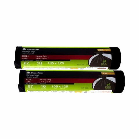 Carrefour 67 Gallon Heavy Duty Garbage Bags Roll Black XXL Pack of 2