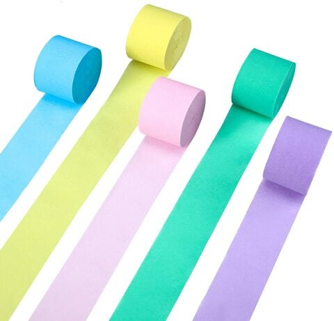 Party Time 5 Rolls Pastel Party Crepe Paper Streamers Colorful Rainbow Party Crepe Paper Hanging Decorations for Birthday Wedding Festival Party Supplies