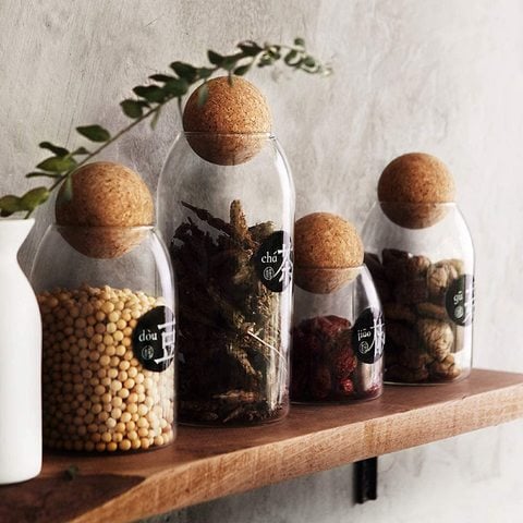 Lushh  Borosilicate Glass Kitchen  Staorage Jar with Cork Lid for storing cookies, sugar, flour, spices.(Large)
